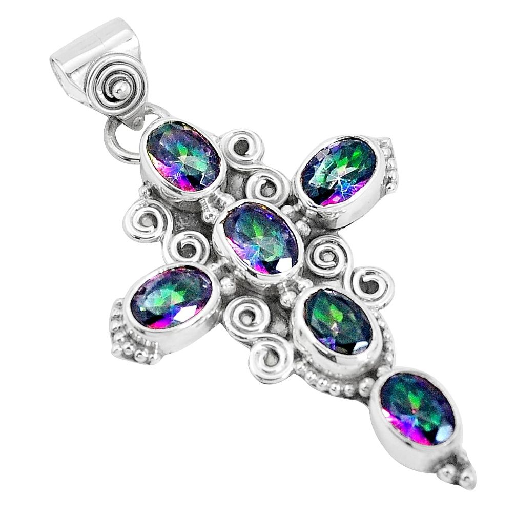 9.32cts multicolor rainbow topaz 925 sterling silver holy cross pendant p30816