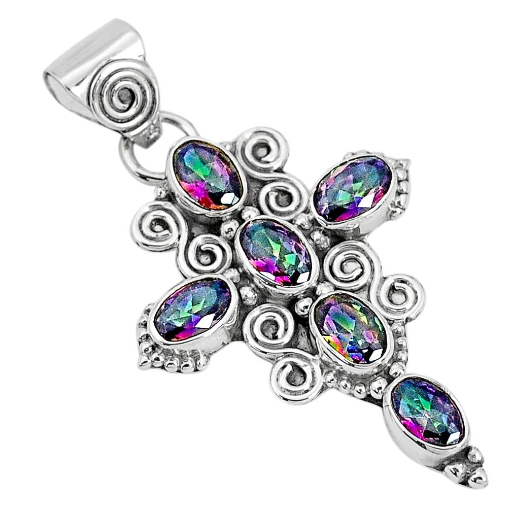 5.84cts multicolor rainbow topaz 925 sterling silver holy cross pendant p30817