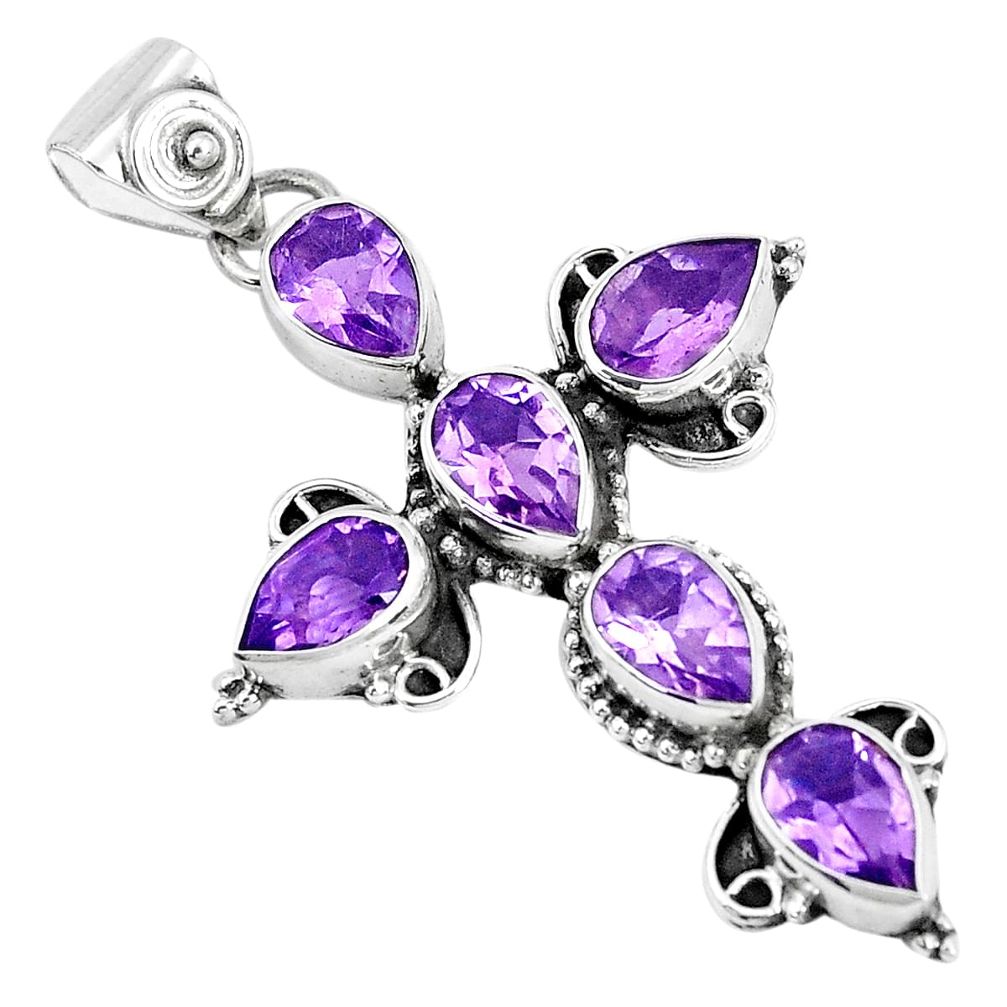 8.77cts natural purple amethyst 925 sterling silver holy cross pendant p30823