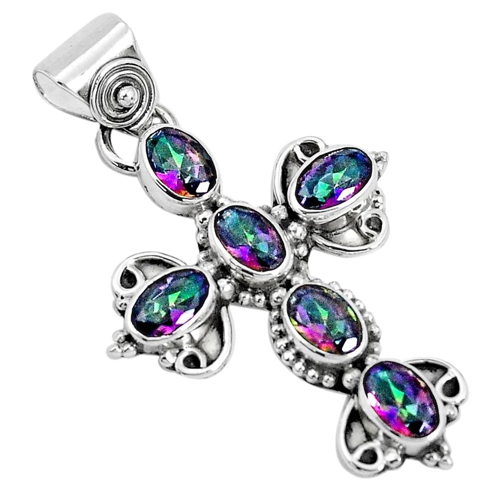 5.54cts multi color rainbow topaz 925 sterling silver holy cross pendant p30829