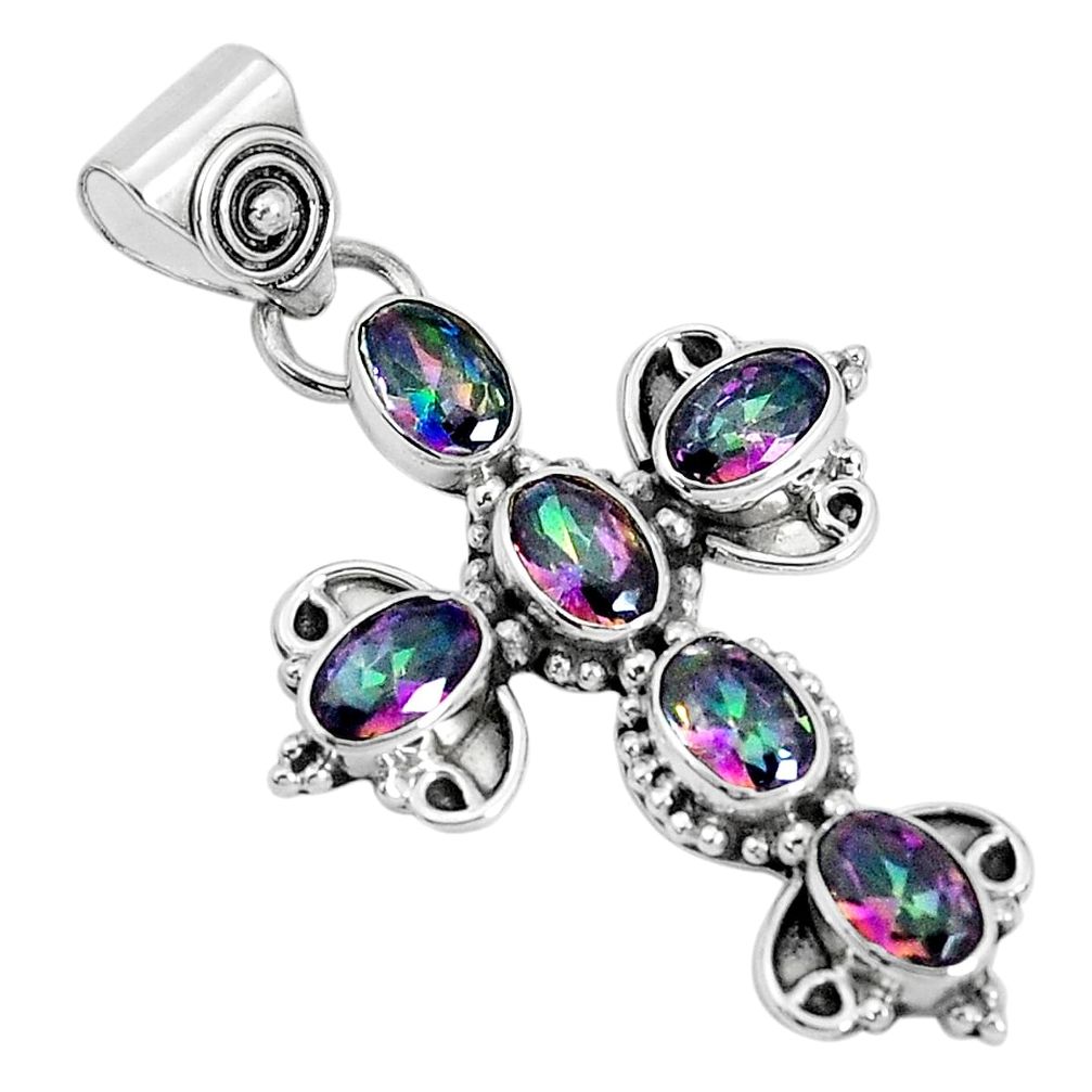 5.90cts multi color rainbow topaz 925 sterling silver holy cross pendant p30830