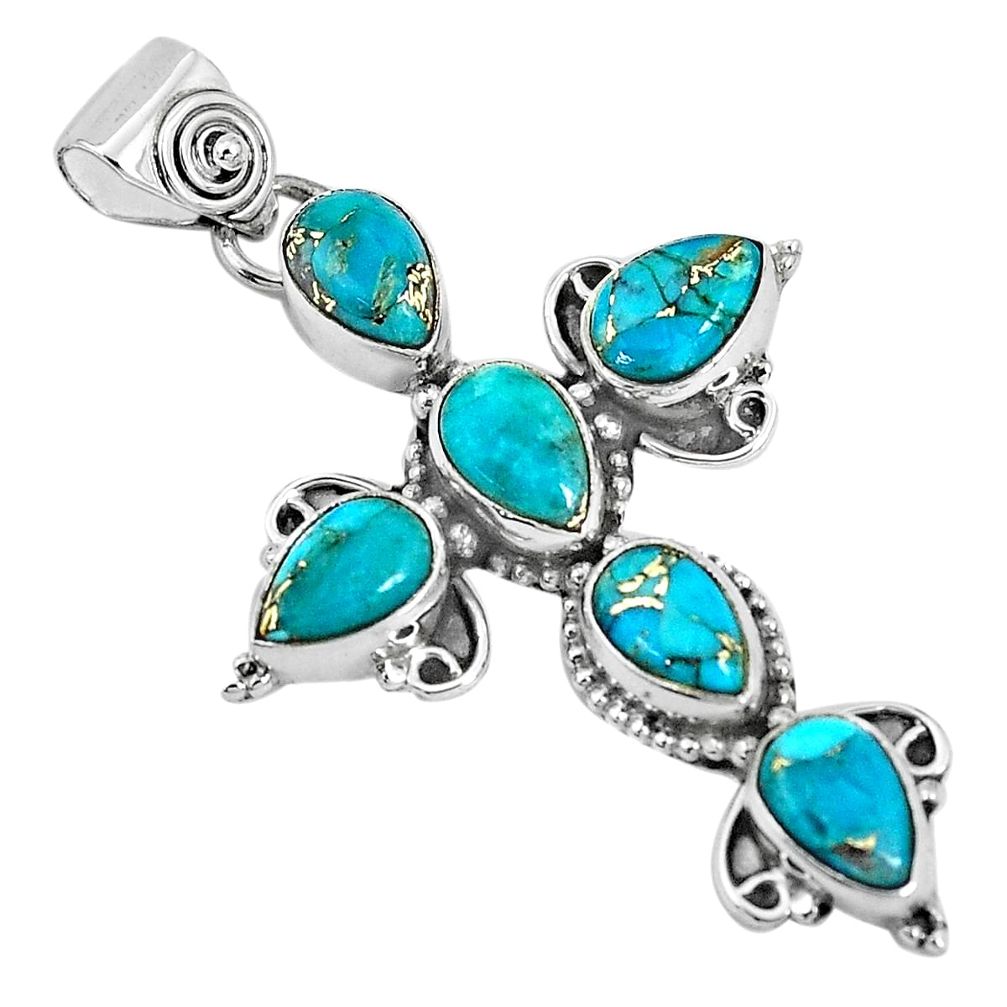 925 sterling silver 8.77cts green copper turquoise holy cross pendant p30834