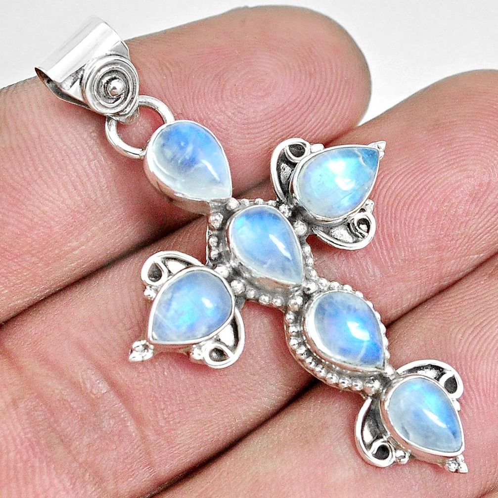 925 sterling silver 8.94cts natural rainbow moonstone holy cross pendant p30839