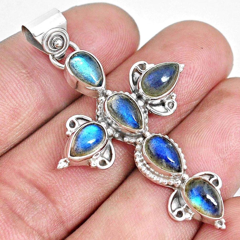 9.67cts natural blue labradorite 925 sterling silver holy cross pendant p30840