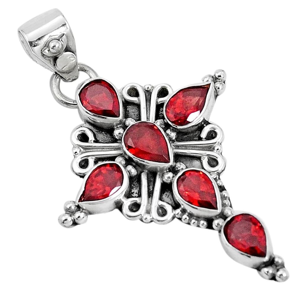 925 sterling silver 6.39cts natural red garnet holy cross pendant jewelry p30844