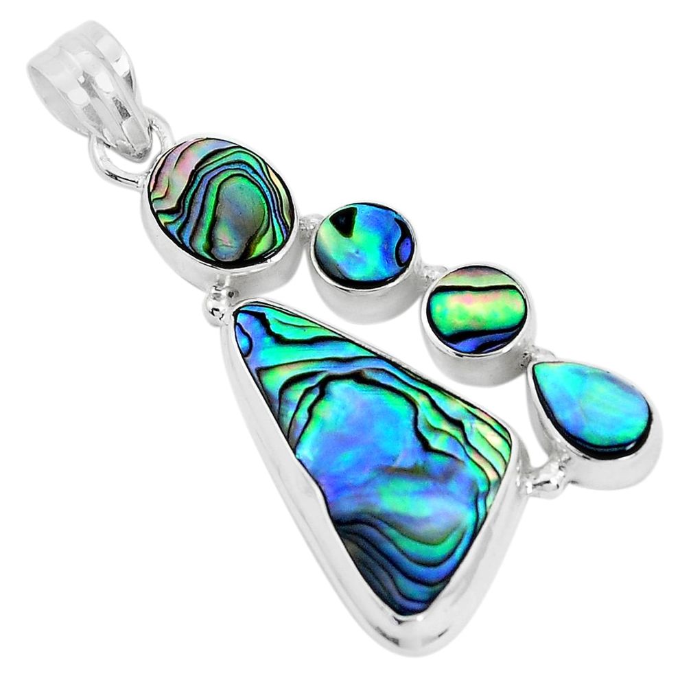 16.92cts natural green abalone paua seashell 925 sterling silver pendant p30924