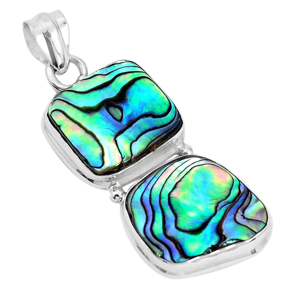 15.16cts natural green abalone paua seashell 925 sterling silver pendant p30955