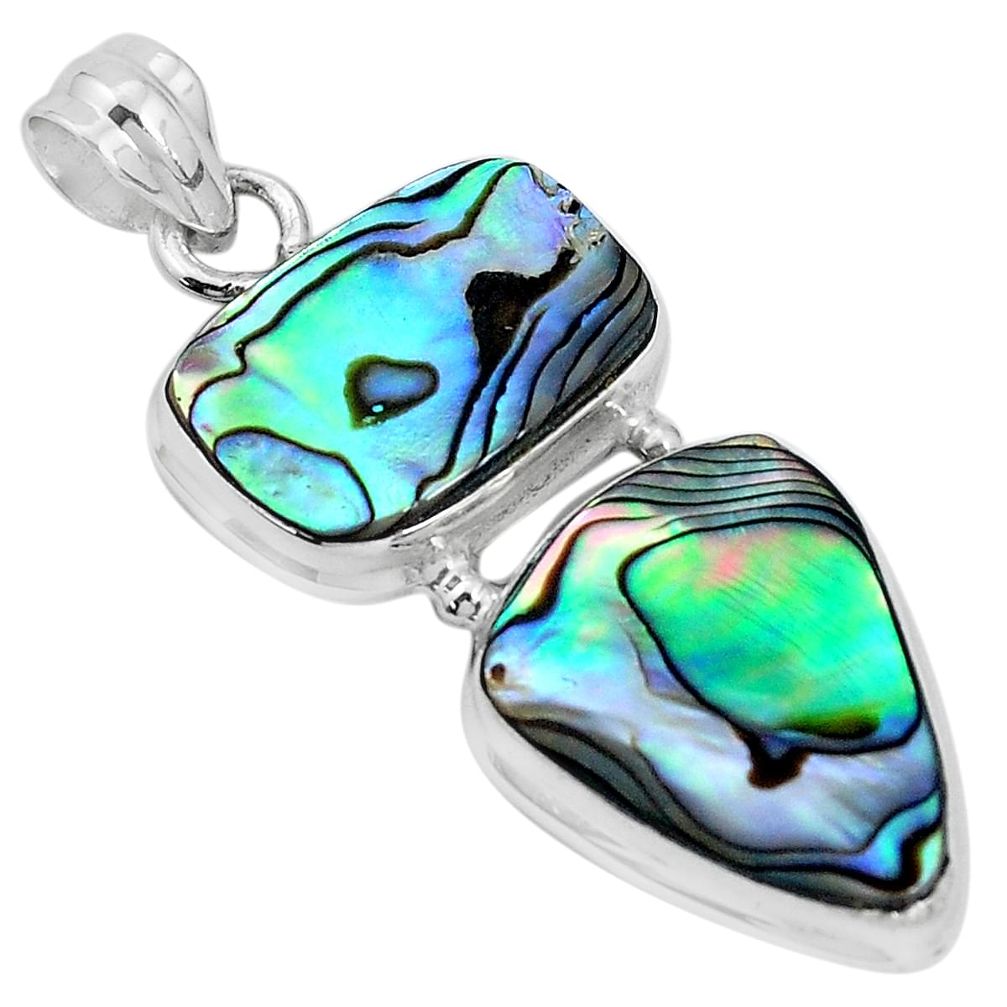 14.72cts natural green abalone paua seashell 925 silver pendant jewelry p30967