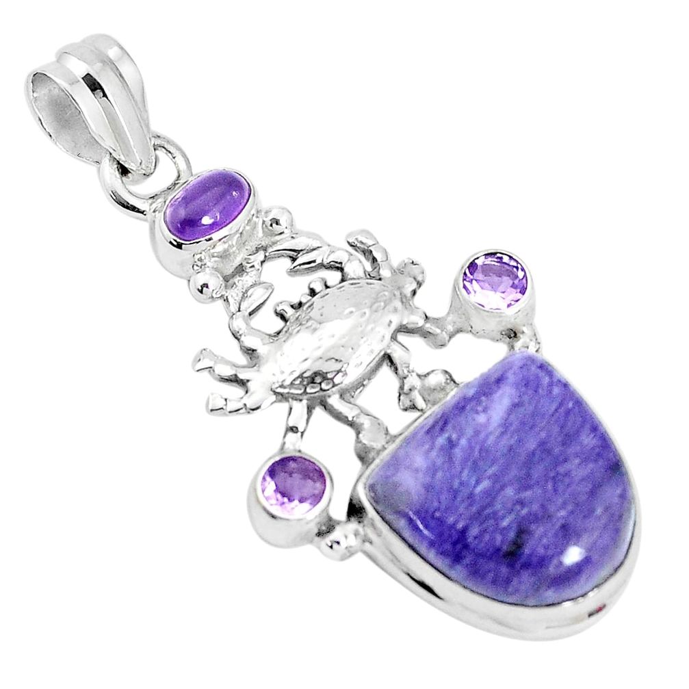 13.31cts natural purple charoite pearl 925 silver crab pendant jewelry p31300