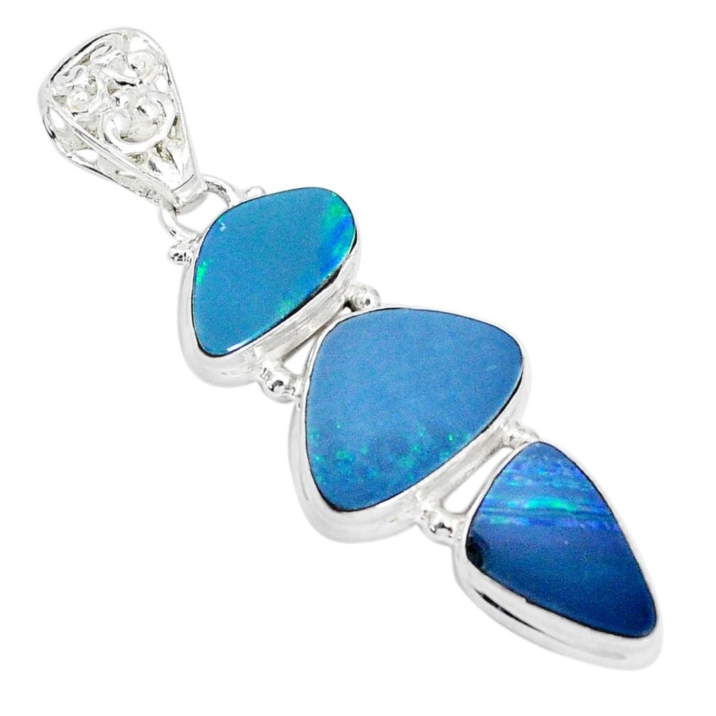 12.72cts natural blue doublet opal australian 925 sterling silver pendant p31313