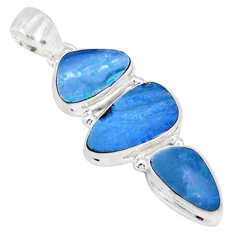 925 silver 11.93cts natural blue doublet opal australian fancy pendant p31315