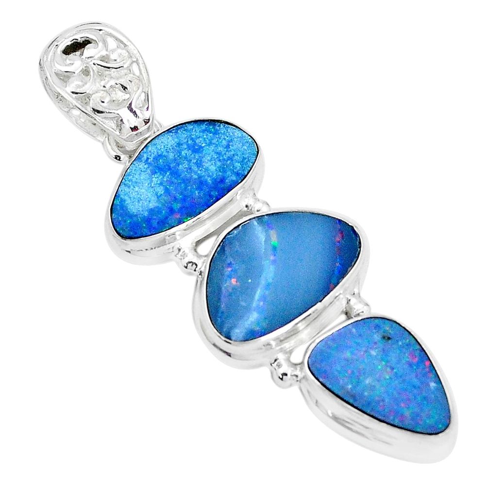 11.71cts natural blue doublet opal australian 925 sterling silver pendant p31316