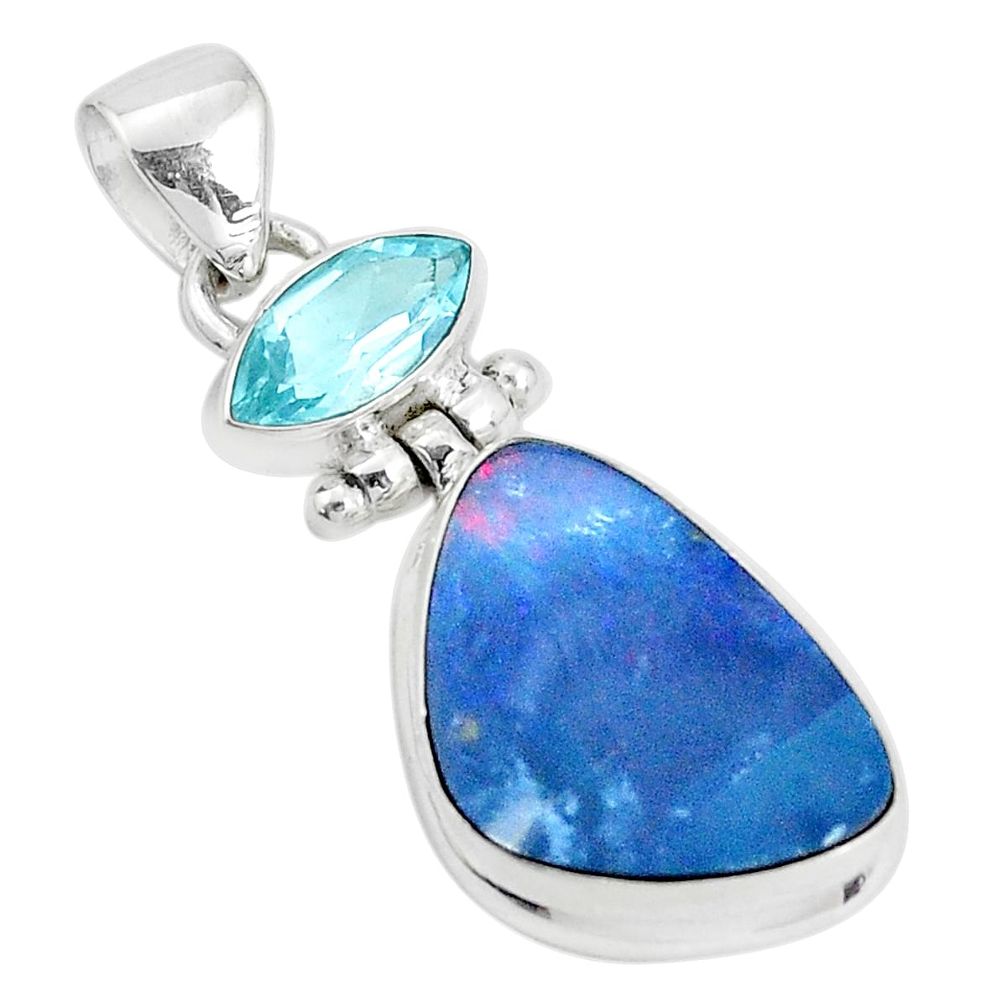 925 silver 8.94cts natural blue doublet opal australian topaz pendant p31318