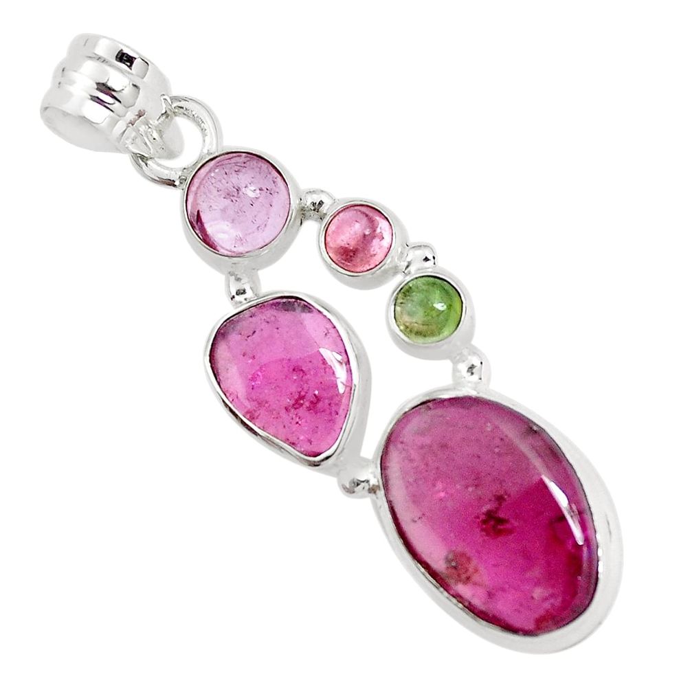 13.28cts natural multi color tourmaline 925 sterling silver pendant p31727