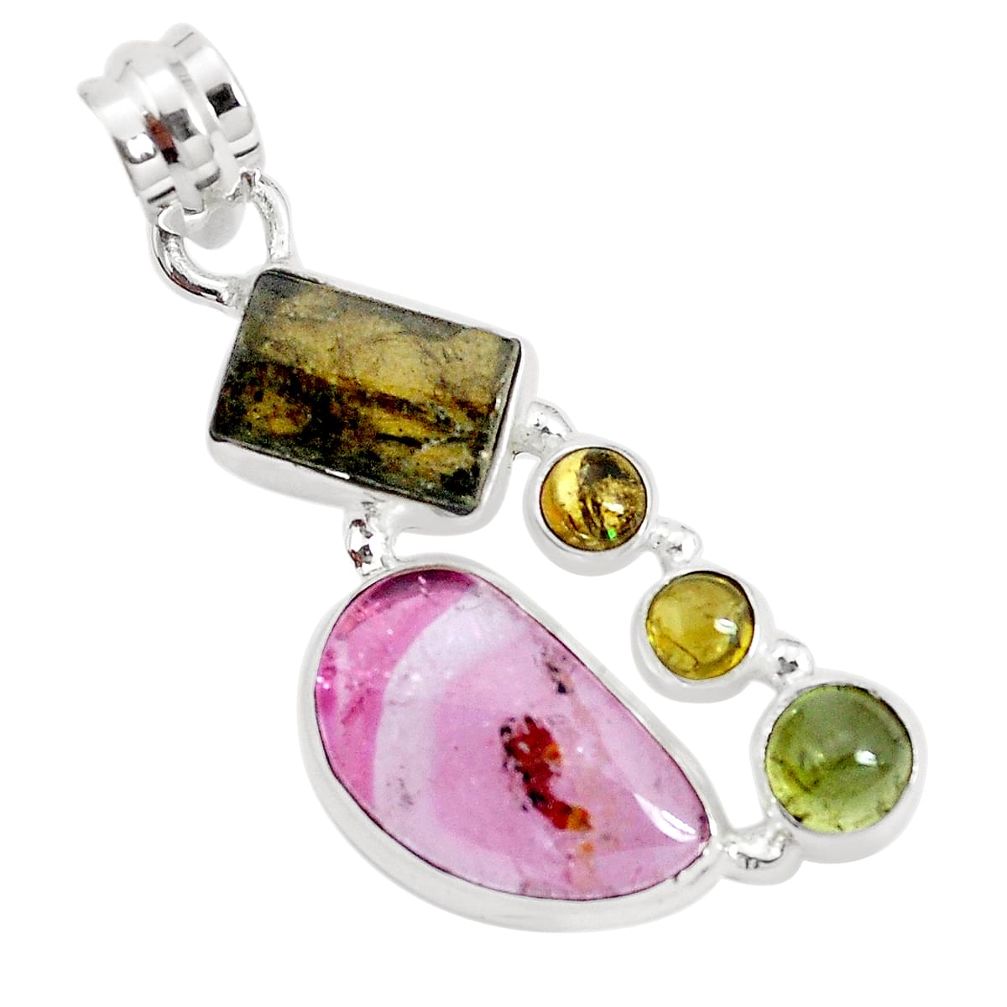 13.26cts natural multi color tourmaline 925 sterling silver pendant p31736
