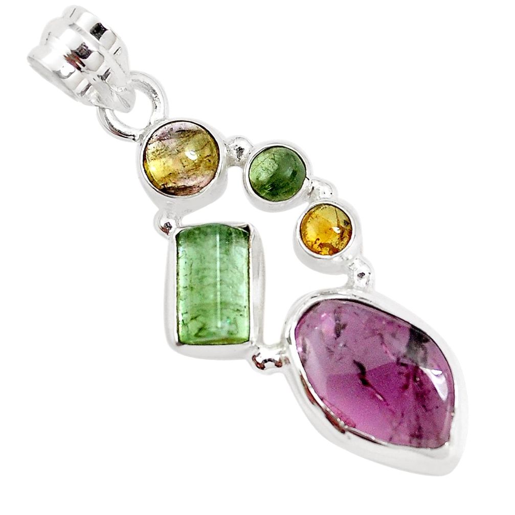 925 sterling silver 12.36cts natural multi color tourmaline pendant p31737