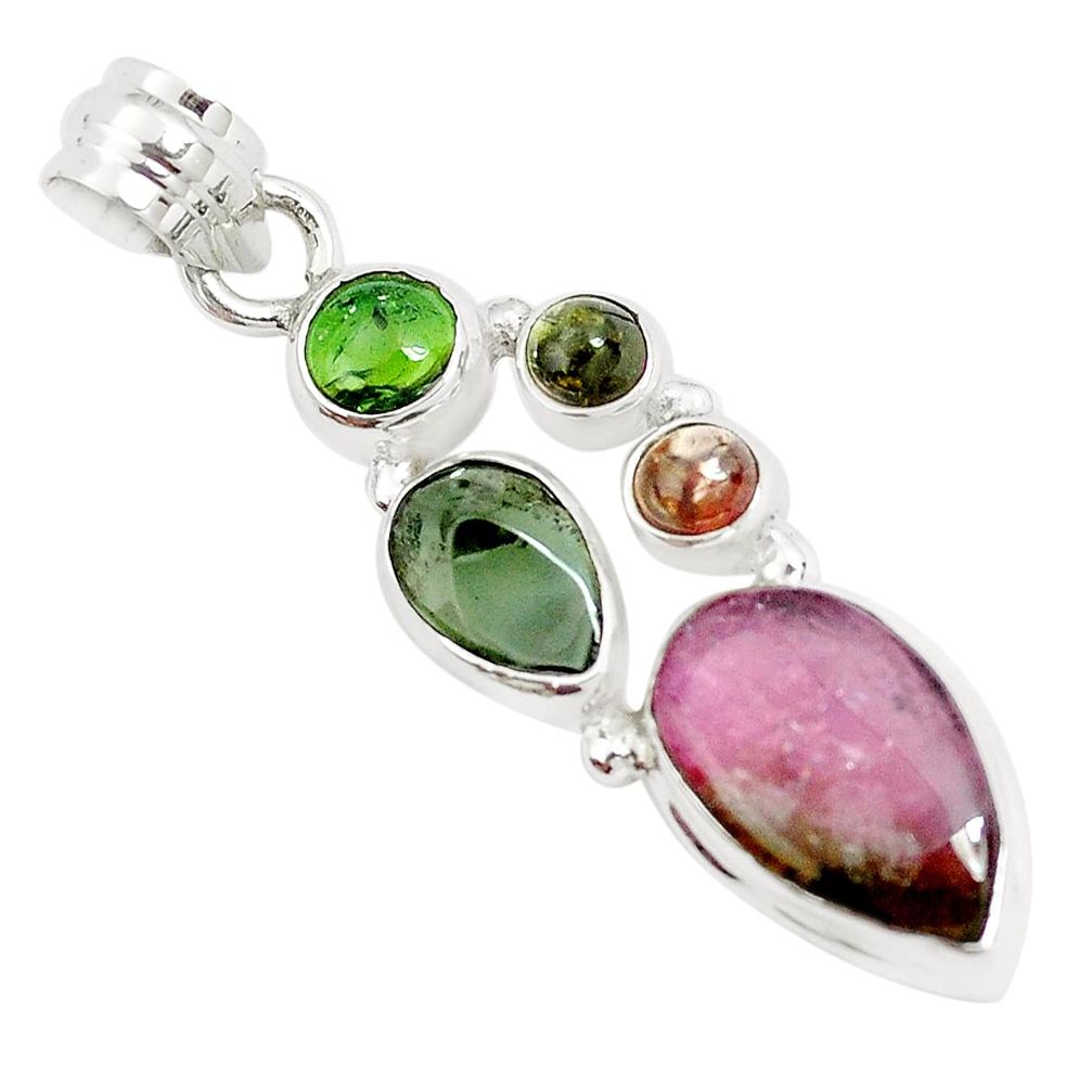11.23cts natural multi color tourmaline 925 sterling silver pendant p31741