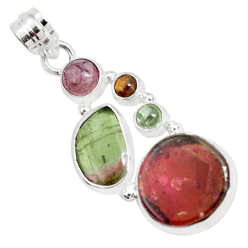 13.71cts natural multi color tourmaline 925 sterling silver pendant p31742