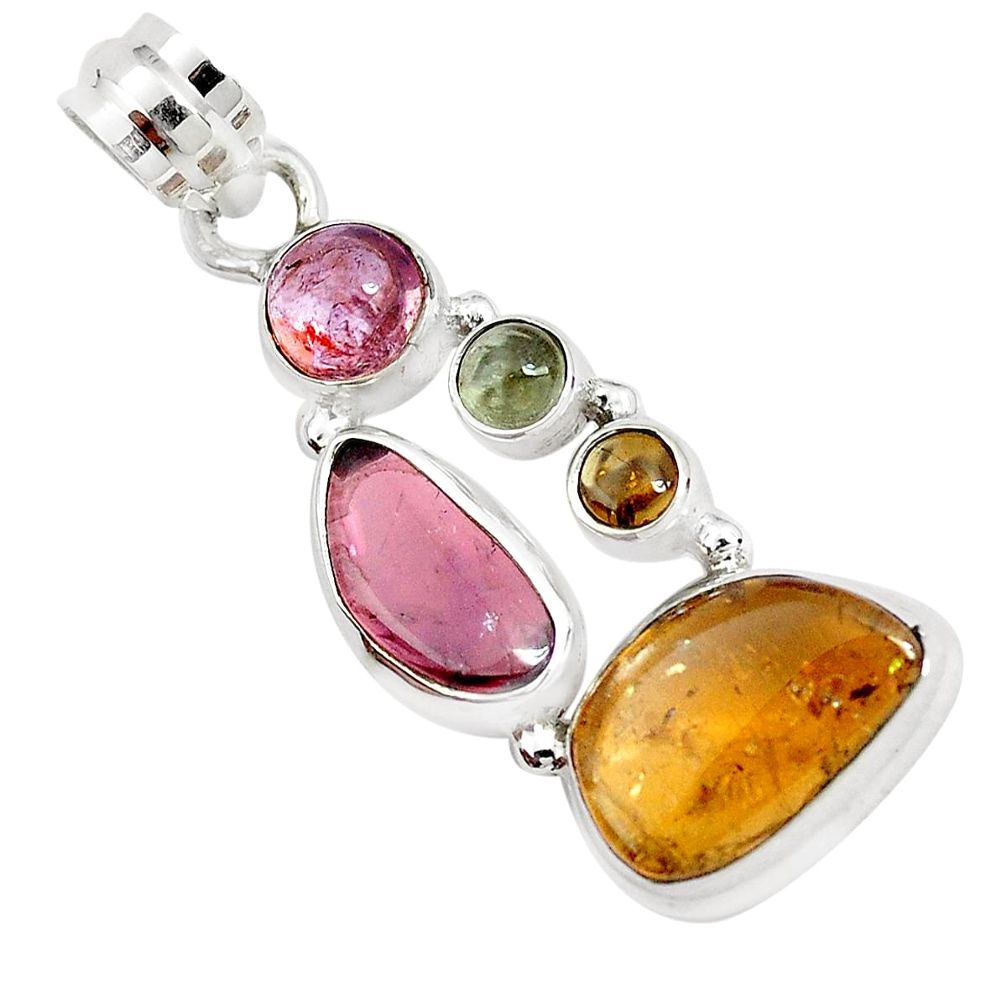 925 sterling silver 10.78cts natural multi color tourmaline fancy pendant p31750