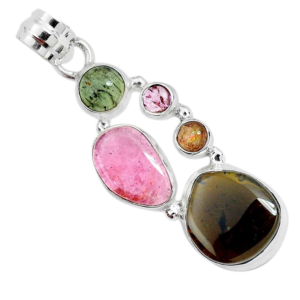 12.77cts natural multi color tourmaline 925 sterling silver pendant p31756