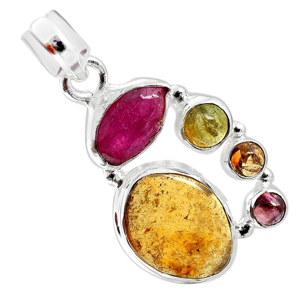 12.83cts natural multi color tourmaline 925 sterling silver pendant p31759