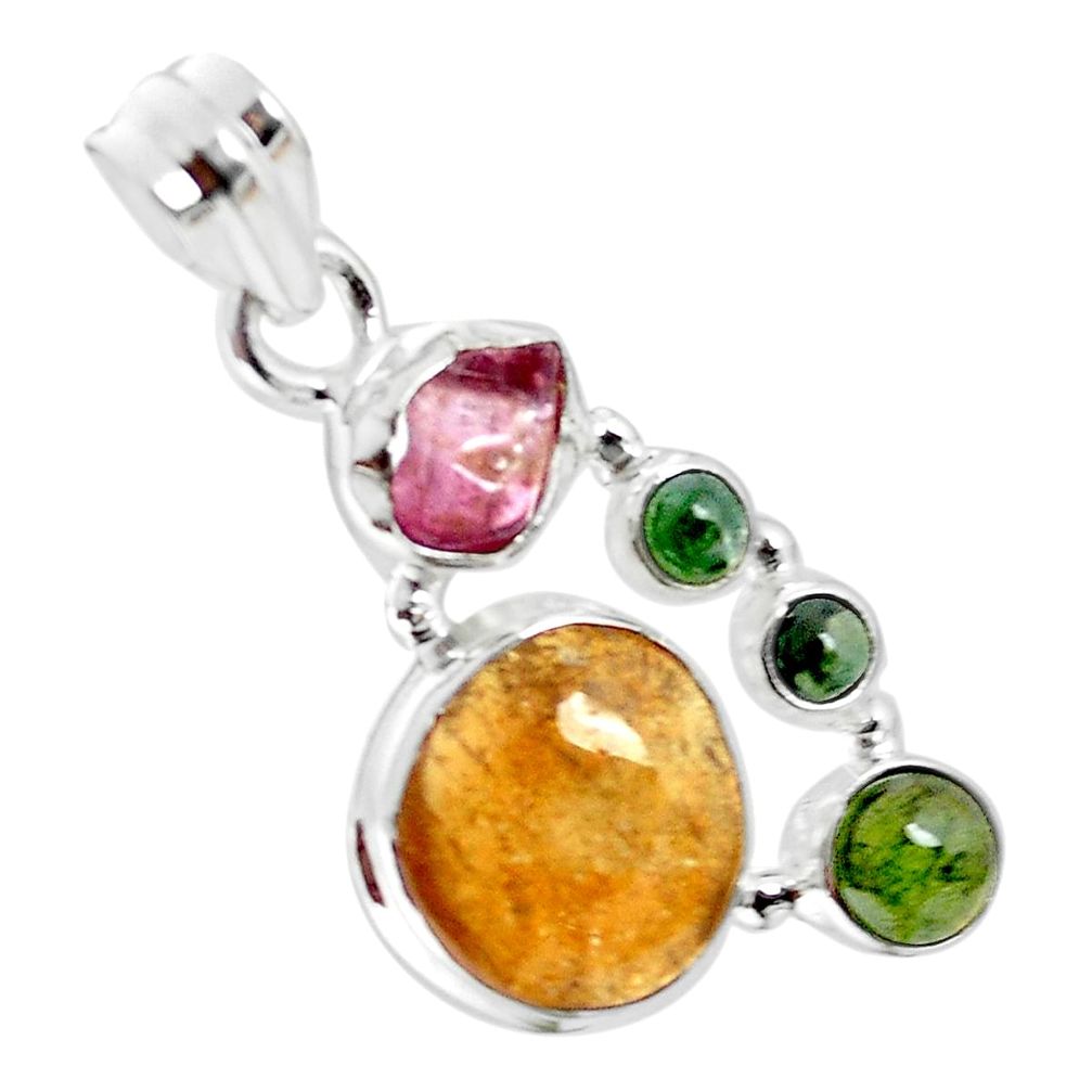 925 sterling silver 12.83cts natural multi color tourmaline pendant p31760