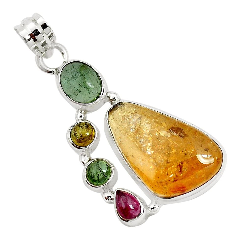 17.73cts natural multi color tourmaline 925 sterling silver pendant p31763