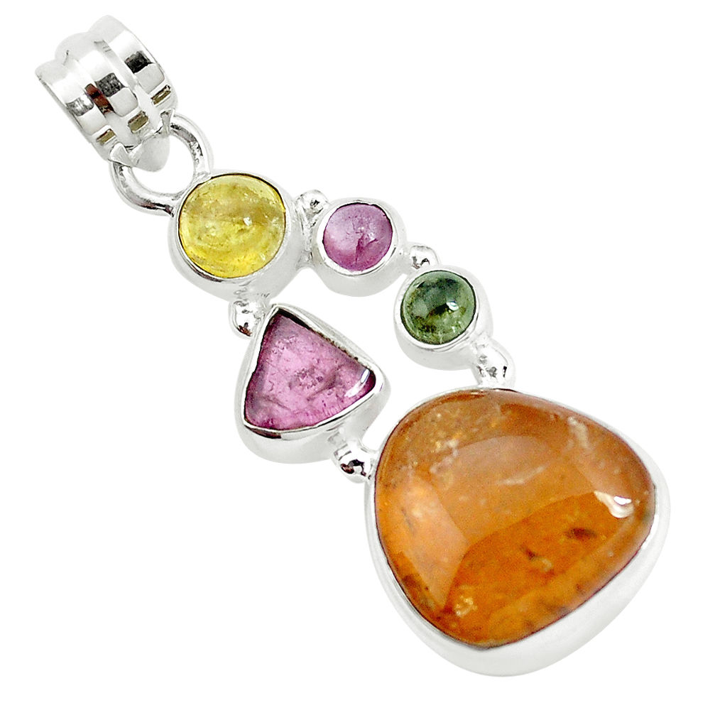 14.12cts natural multi color tourmaline 925 sterling silver pendant p31768