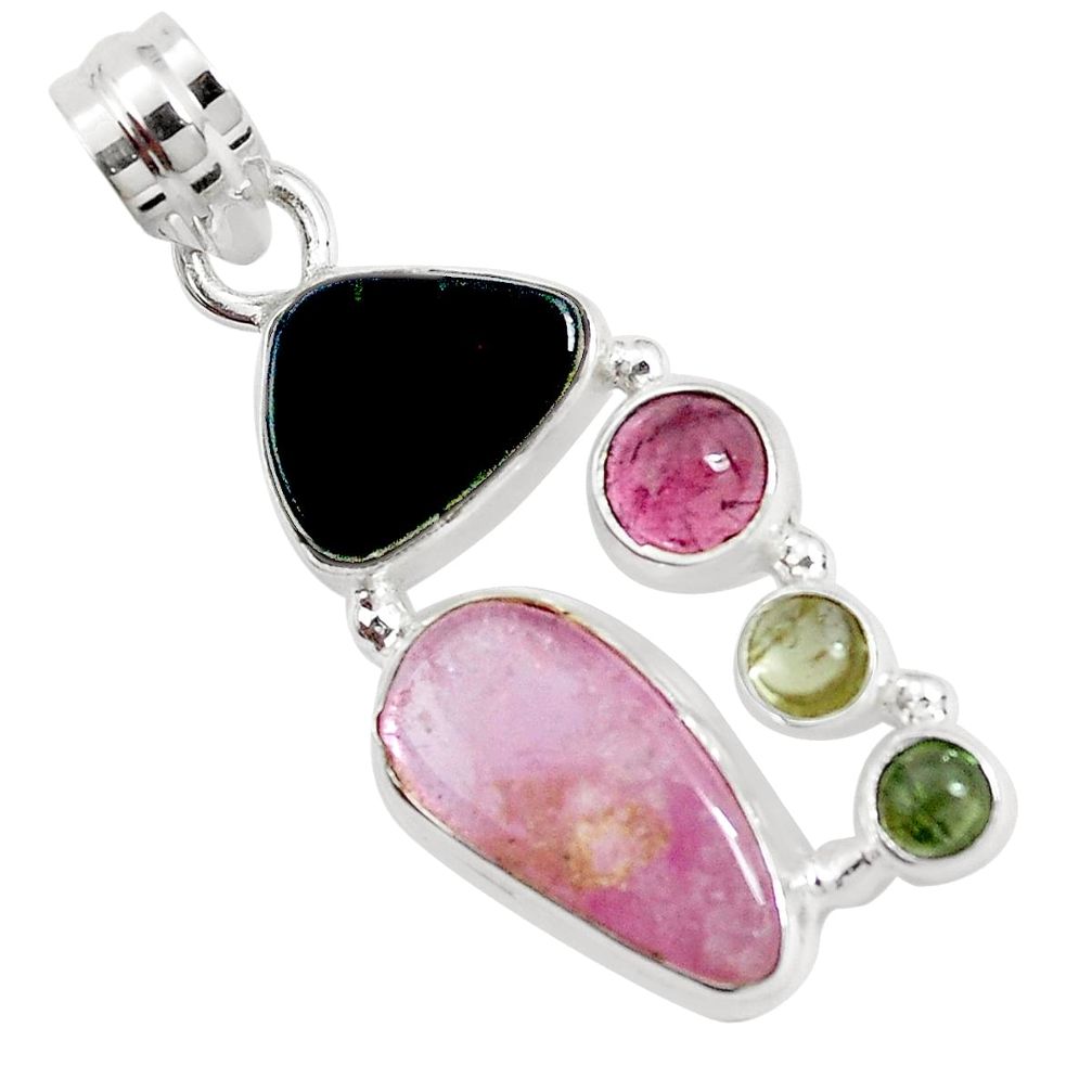 13.71cts natural multi color tourmaline 925 sterling silver pendant p31774