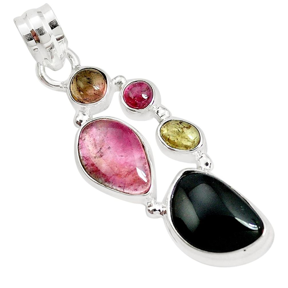 925 sterling silver 13.71cts natural multi color tourmaline pendant p31775