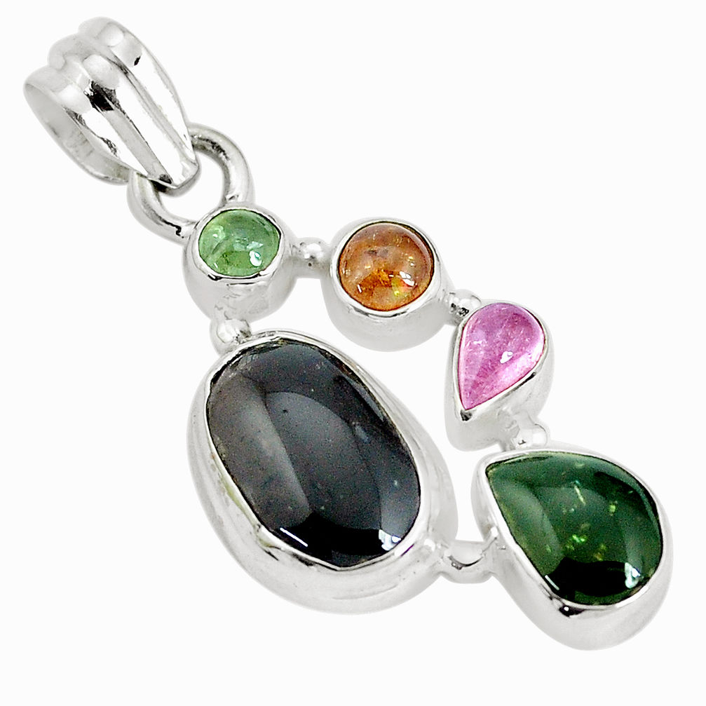12.36cts natural multi color tourmaline 925 sterling silver pendant p31781