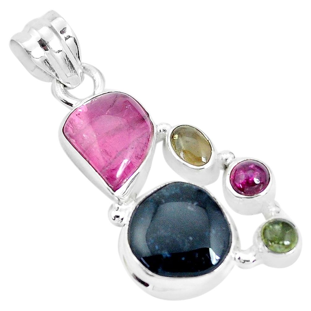 925 sterling silver 14.41cts natural multi color tourmaline fancy pendant p31784