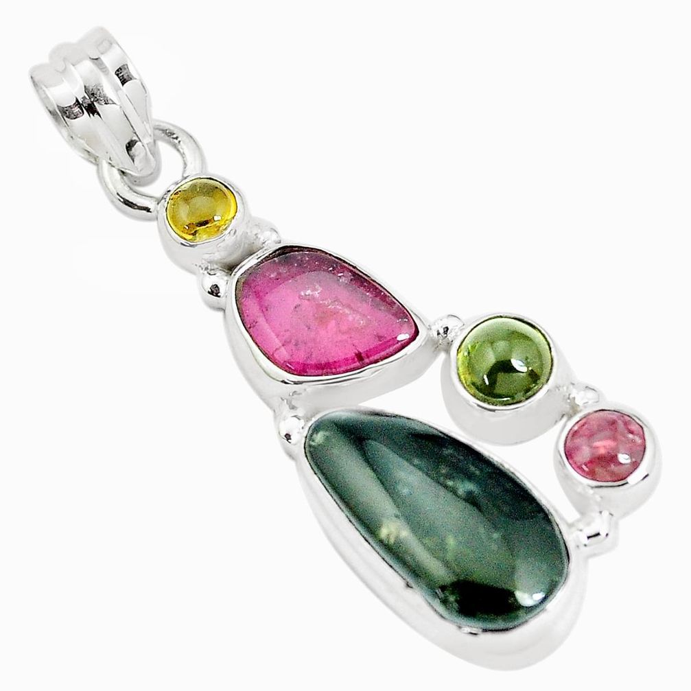 925 sterling silver 14.41cts natural multi color tourmaline pendant p31789
