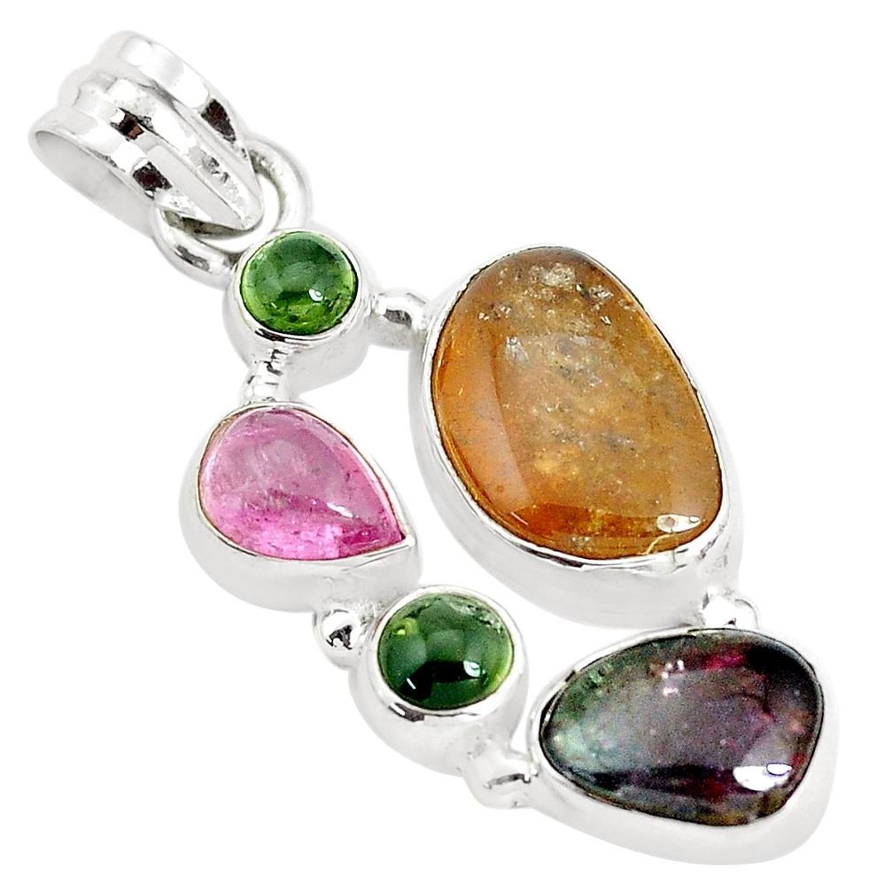 13.69cts natural multi color tourmaline 925 sterling silver pendant p31797