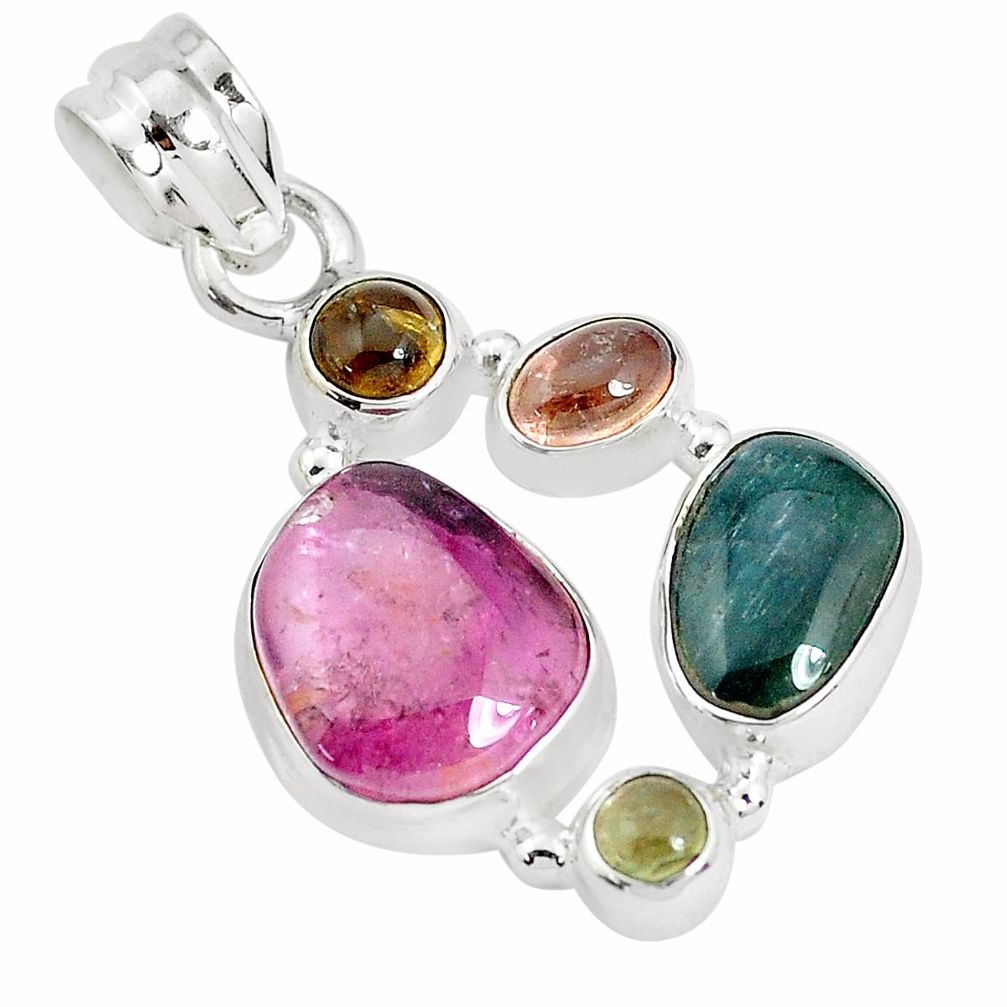 925 silver 13.28cts natural multi color tourmaline fancy pendant jewelry p31800