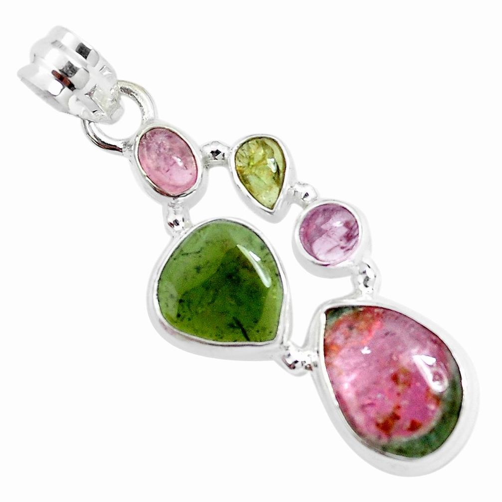 13.28cts natural multi color tourmaline 925 sterling silver pendant p31806