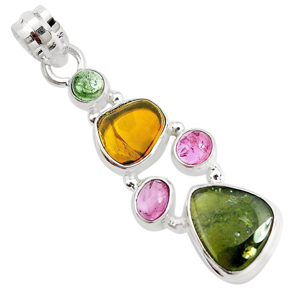 12.07cts natural multi color tourmaline 925 sterling silver pendant p31813