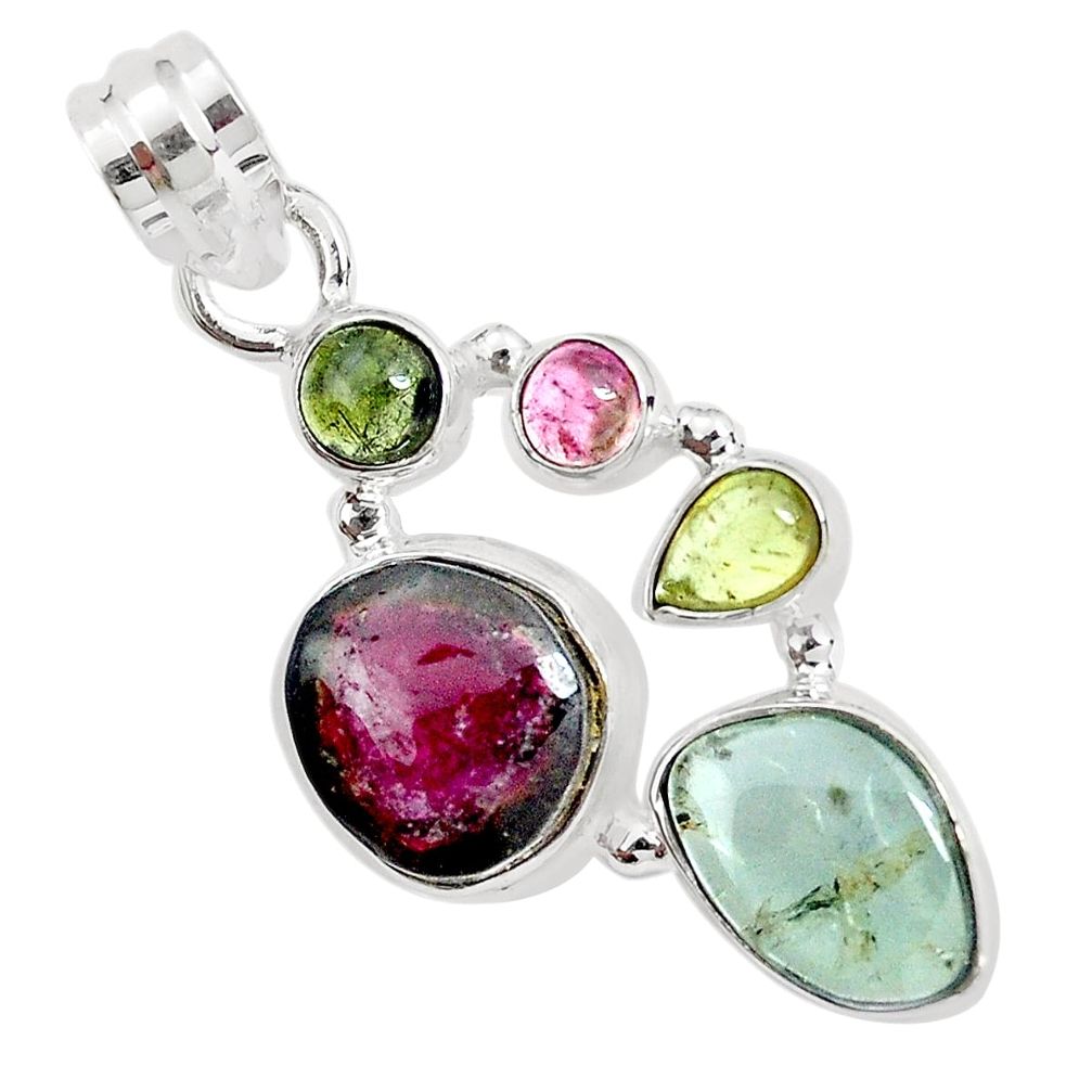 12.36cts natural multi color tourmaline 925 sterling silver pendant p31820