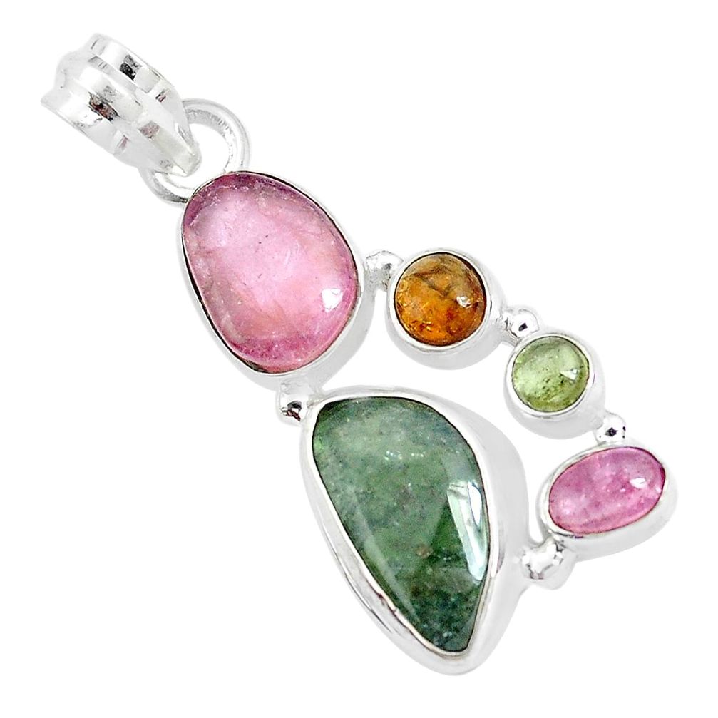 12.07cts natural multi color tourmaline 925 sterling silver pendant p31822