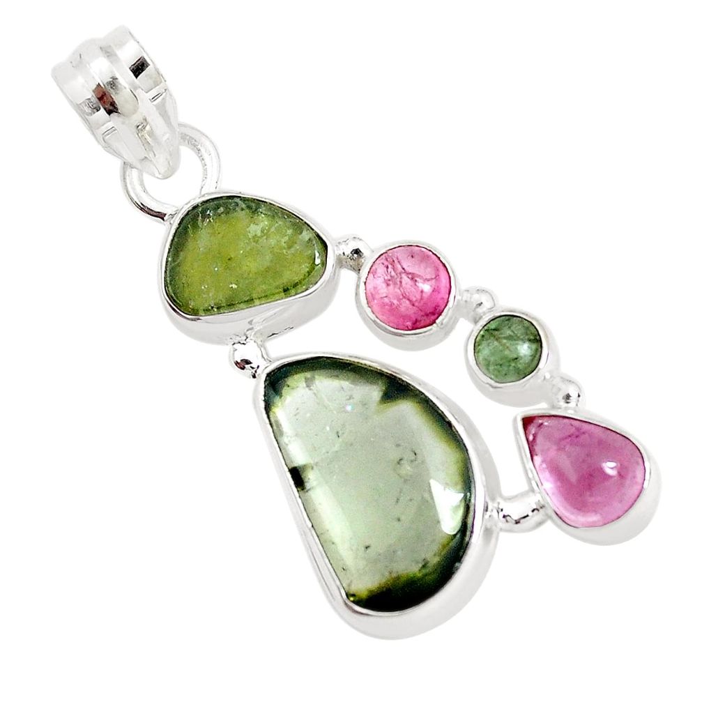 12.77cts natural multi color tourmaline 925 sterling silver pendant p31834