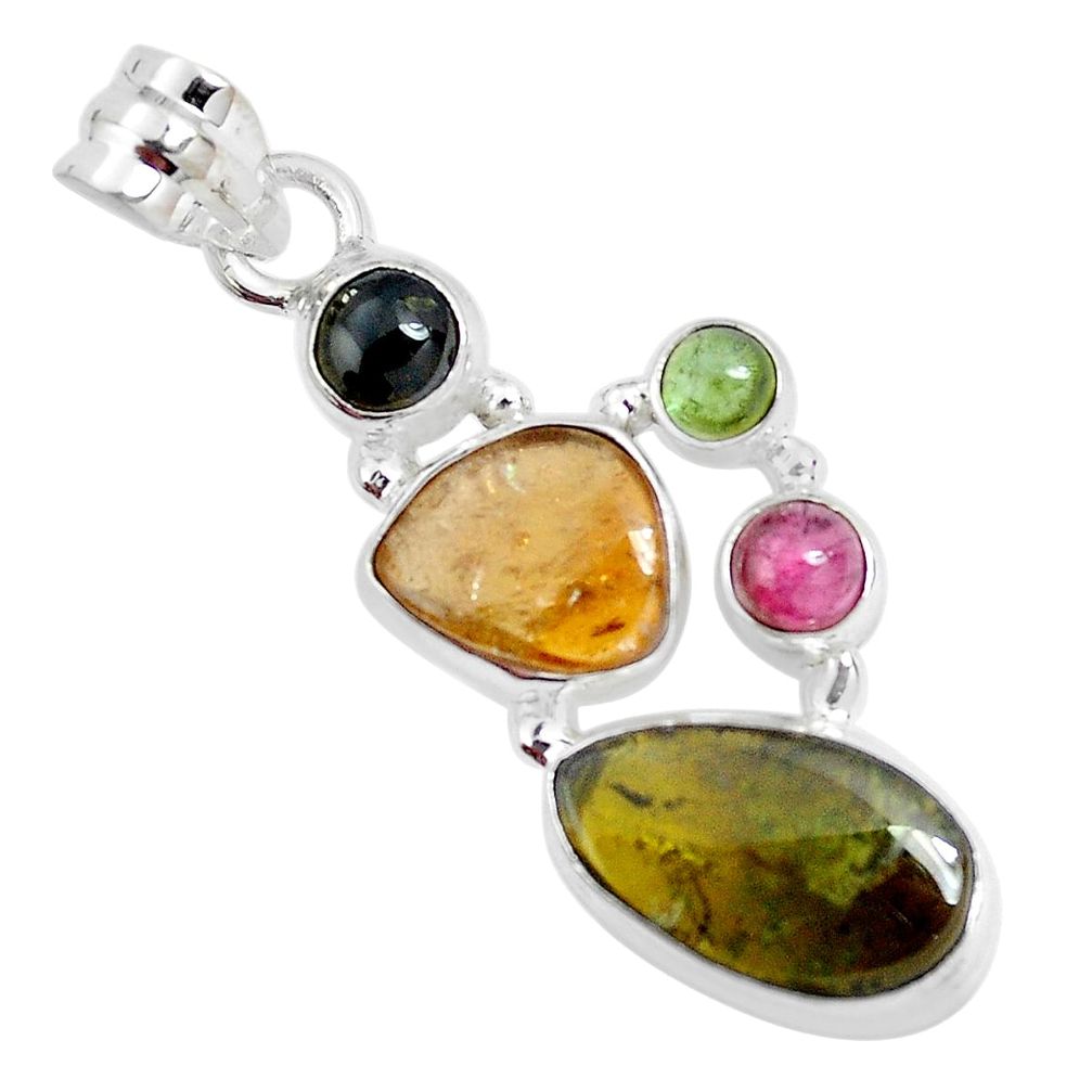 12.07cts natural multi color tourmaline 925 sterling silver pendant p31836