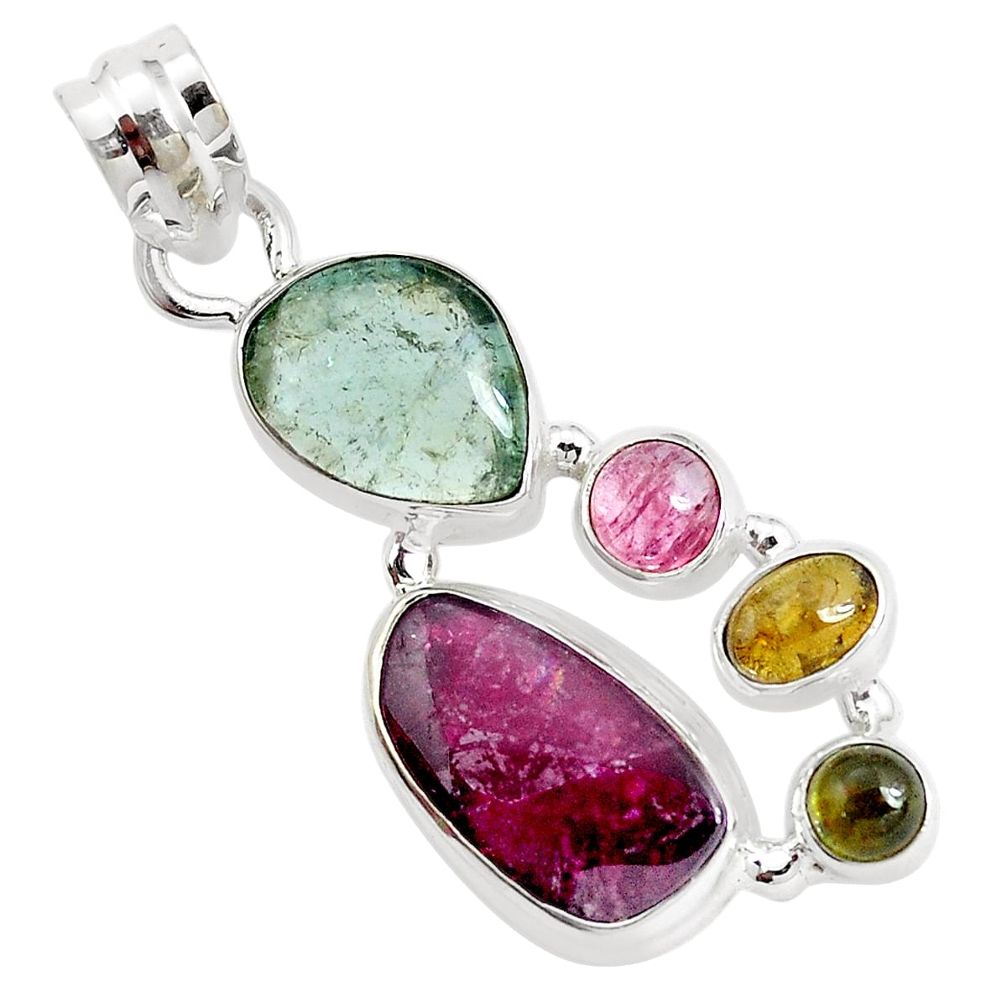 12.48cts natural multi color tourmaline 925 sterling silver pendant p31838
