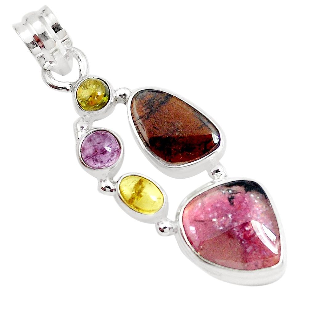 12.03cts natural multi color tourmaline 925 sterling silver pendant p31839