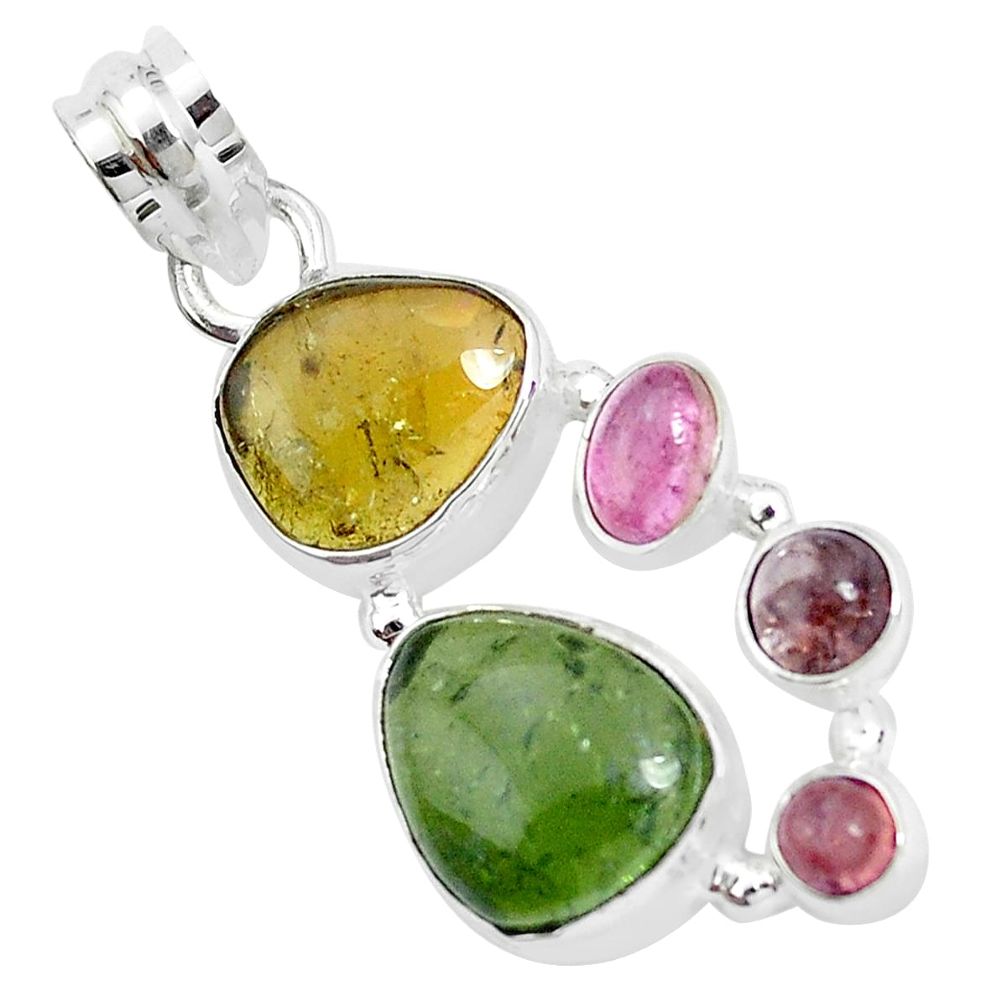 12.83cts natural multi color tourmaline 925 sterling silver pendant p31844