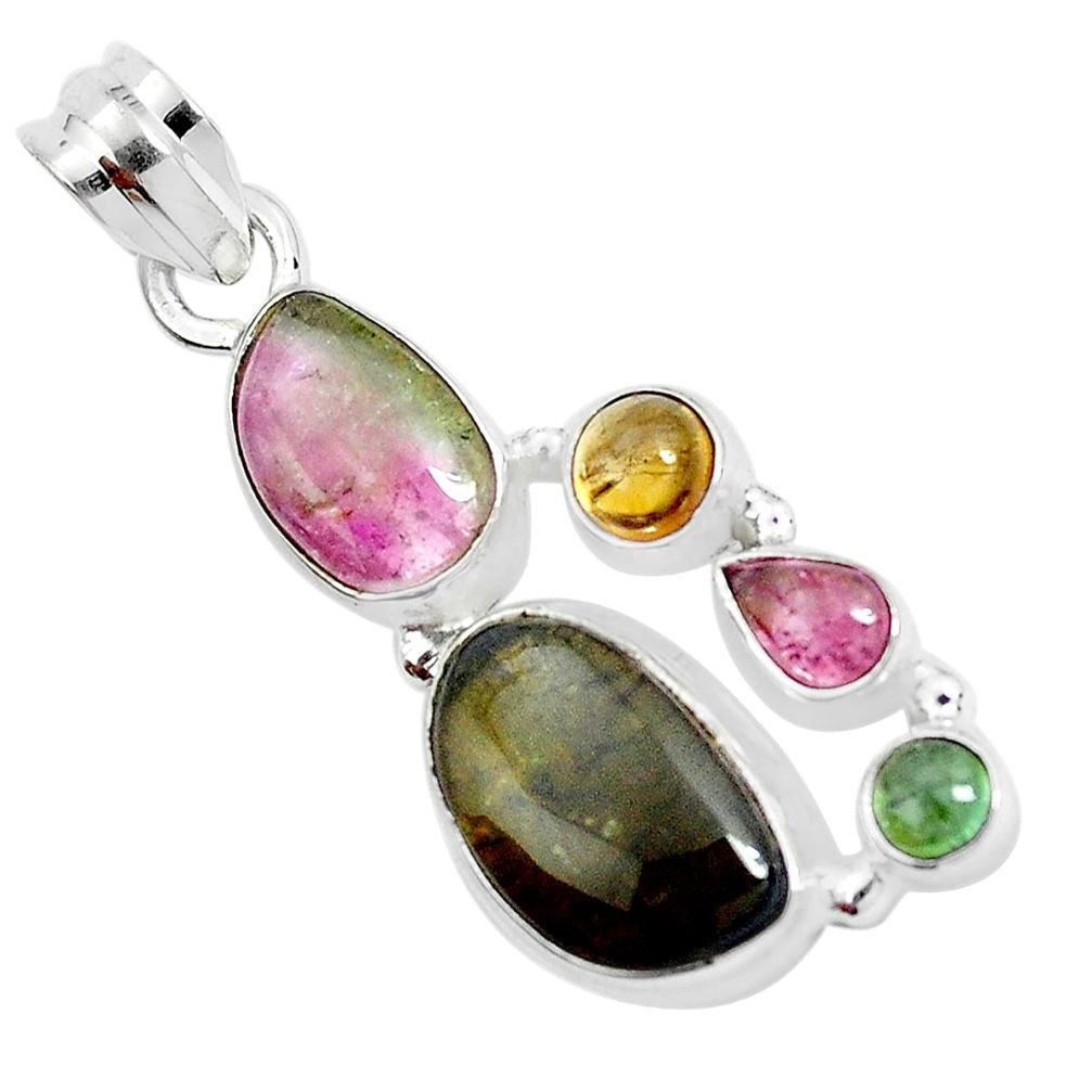13.26cts natural multi color tourmaline 925 sterling silver pendant p31850