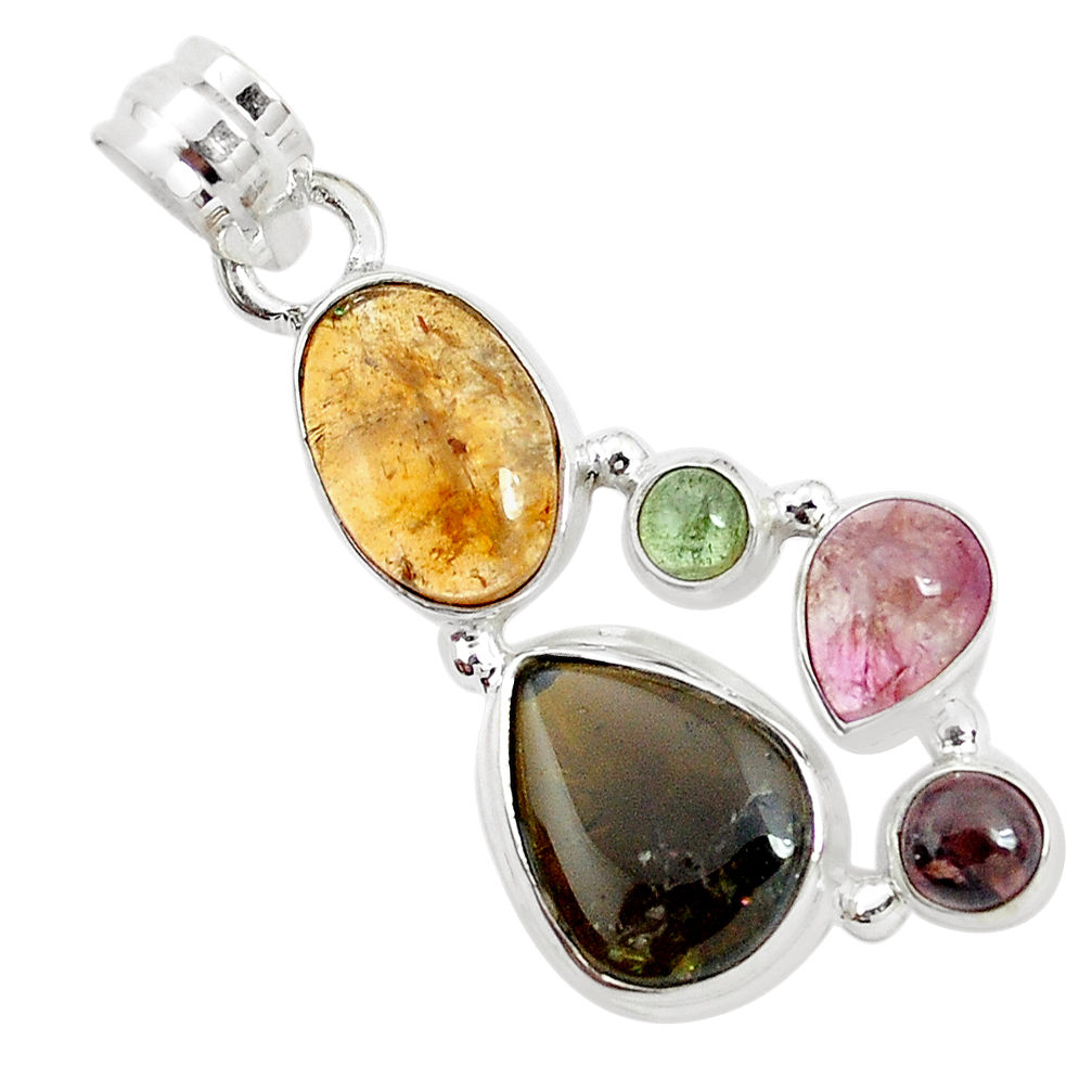 12.07cts natural multi color tourmaline 925 sterling silver pendant p31855