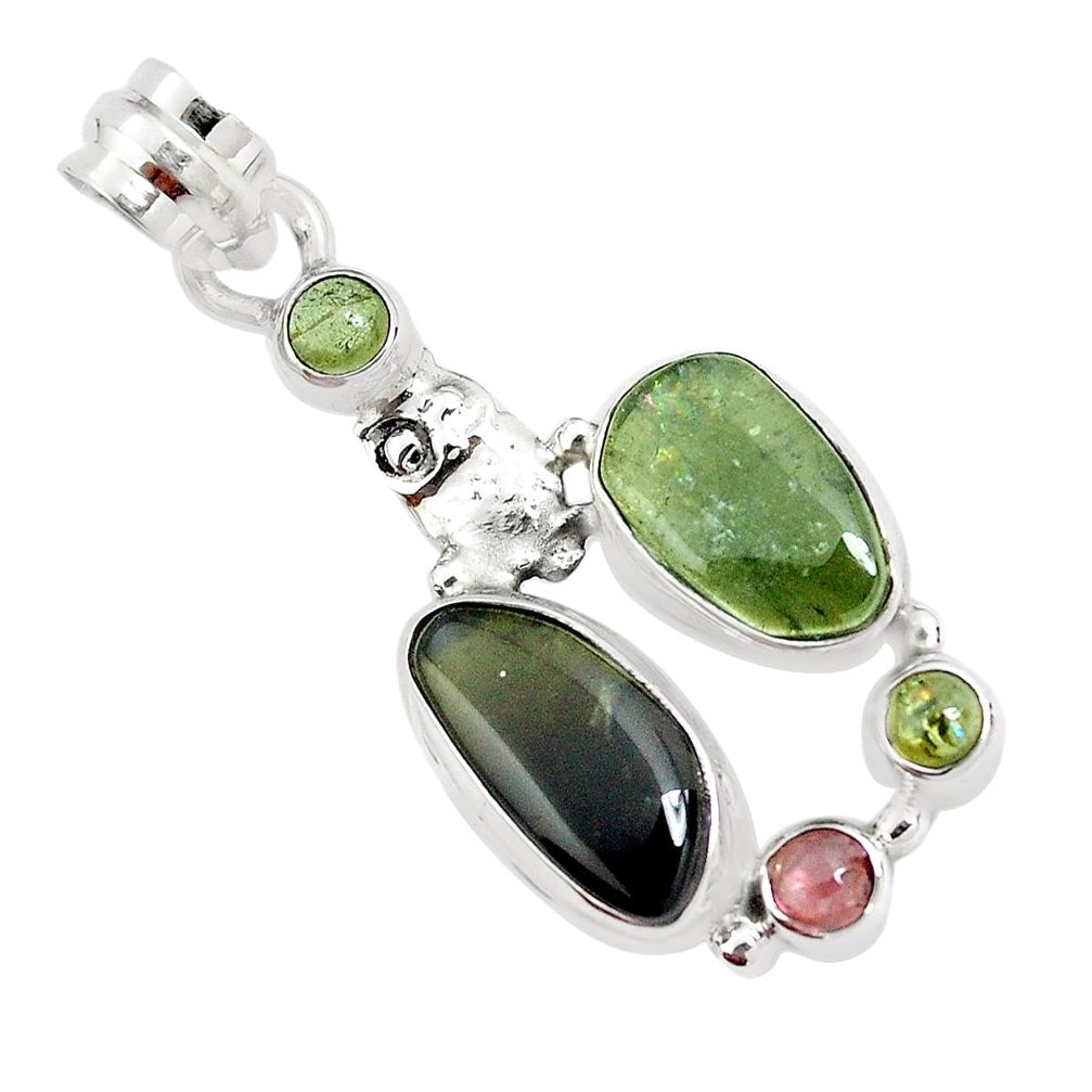 925 sterling silver 11.95cts natural multi color tourmaline owl pendant p31864