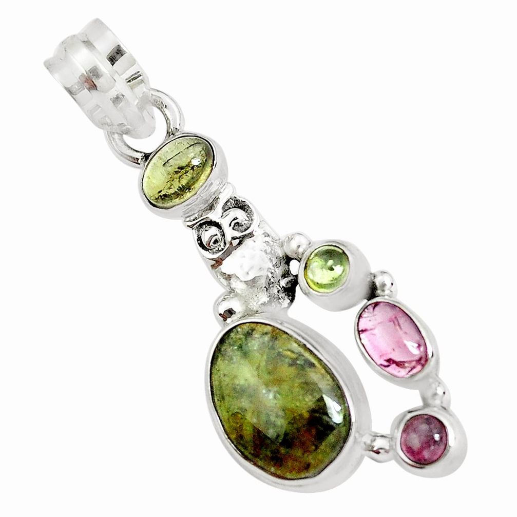 925 sterling silver 9.47cts natural multi color tourmaline owl pendant p31879