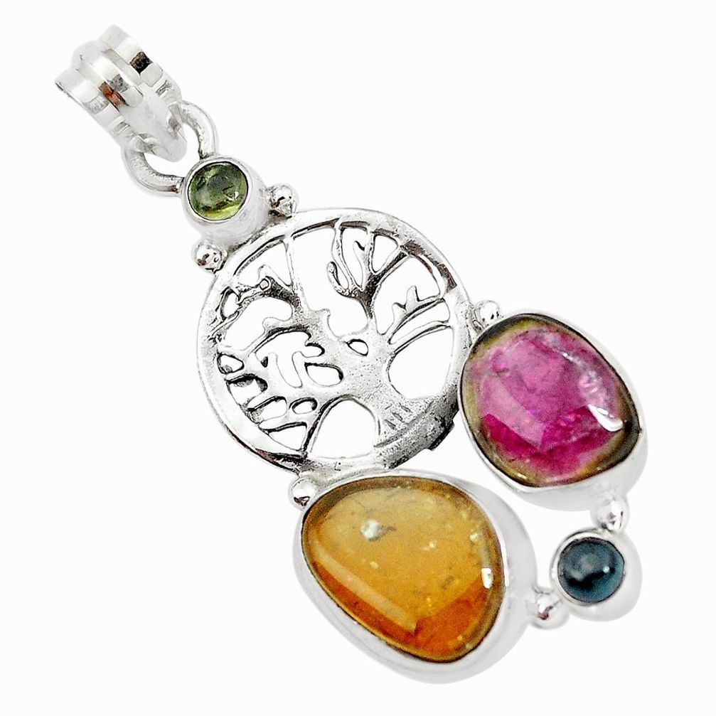 925 silver 12.34cts natural multi color tourmaline tree of life pendant p31884