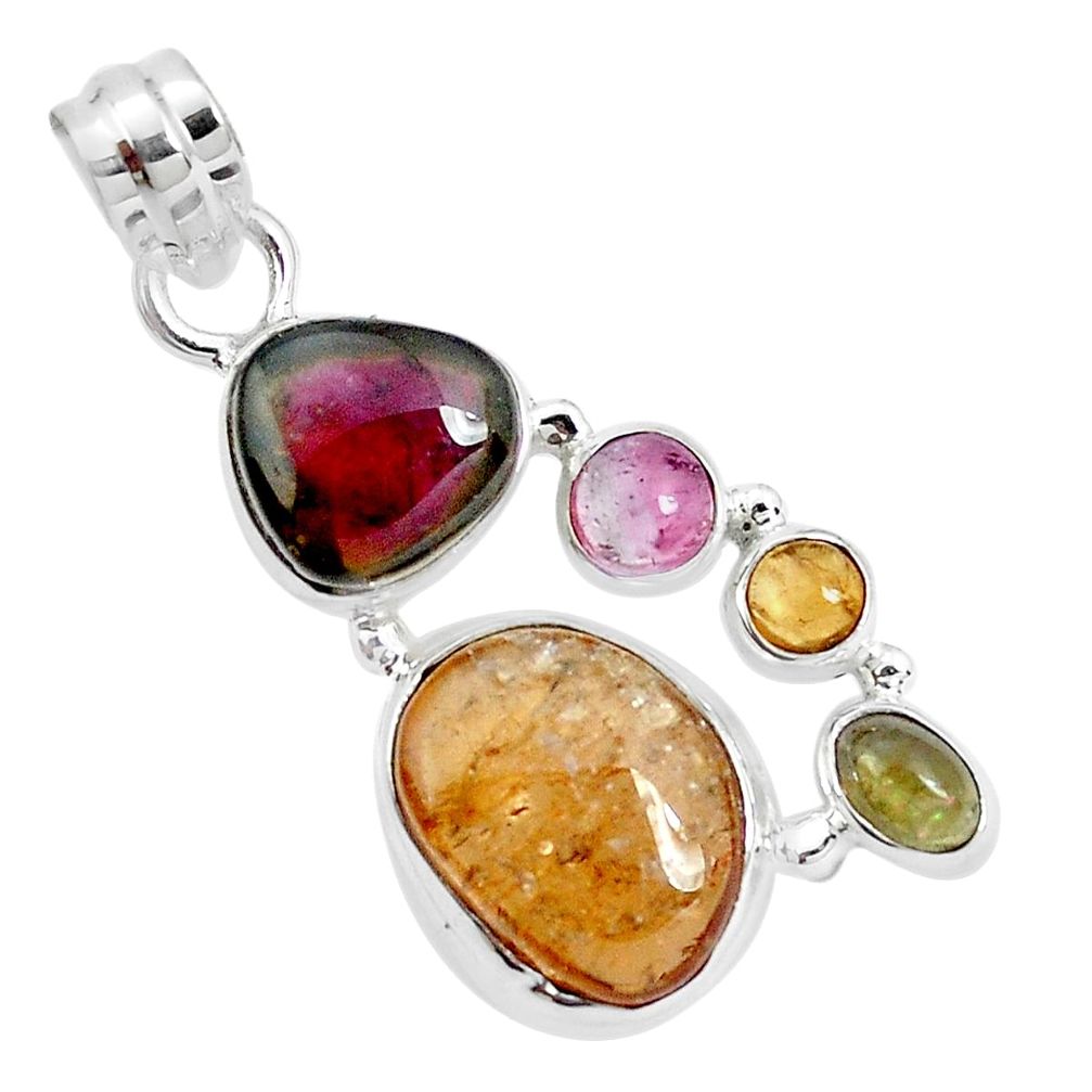 13.09cts natural multi color tourmaline 925 sterling silver pendant p31886